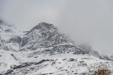 Snow covered alps at the San Bernardino pass in Switzerland