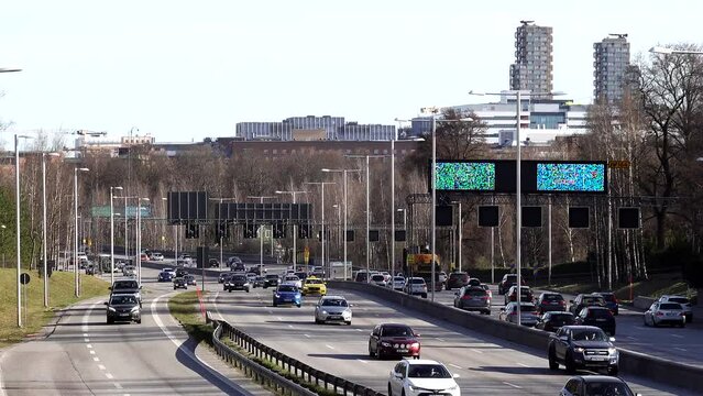 Stockholm, Sweden Highway traffic on the E4 on the north side of town.  