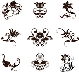 set of floral design elements