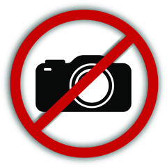 Vector image of a prohibition sign on which the silhouette of a camera is crossed out. It is forbidden to take pictures. (No photo)