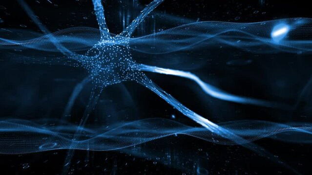 Digital computer network with brain nerve cell animation.