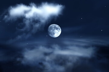  moon on starry sky  bright dark shiny  clear nebula star flares  fall background copy space...