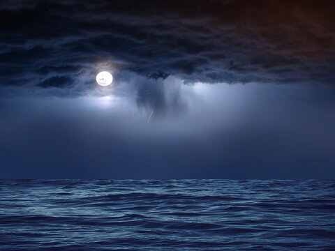 moon  light on dramatic night cloudy  dark sky on sea 