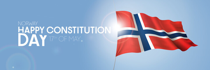 Norway constitution day greeting card, banner with template text vector illustration