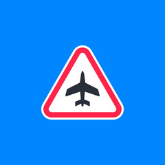 Airport warning sign , red triangle airport traffic sign , airplane traffic sign , vector illustration