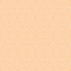 Geometric organic vector seamless pattern with white lace on soft orange background. Art Deco organic line texture for wallpaper, home decor and fashion fabrics.