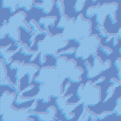 Monochrome decorative flower silhouettes with light blue geometric texture elements on blue background. Elegant  seamless vector pattern for home and fashion fabrics, decorations and wallpaper.