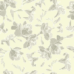 Beautiful monochrome pixel flowers on light yellow background. Seamless  geometric  vector pattern with graphic illustration texture for wallpaper, home decor and fashion.