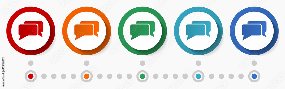 Poster chat, dialog concept vector icon set, infographic template, flat design colorful web buttons in 5 co