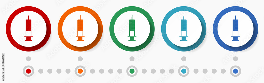 Aufkleber syringe, vaccination concept vector icon set, infographic template, flat design colorful web buttons