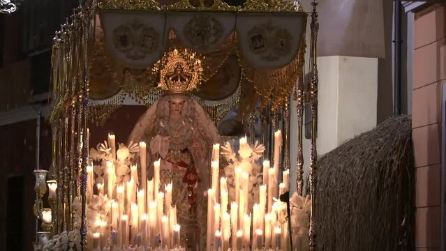 Virgin of the victory of Granada. Procession of holy week in spain, spain, andalucia, sevilla, malaga and granada. holidays and religious days. Easter of resurrection. High quality 4k footage