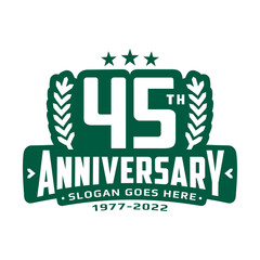 45 years anniversary logo design template. 45th anniversary celebration logotype. Vector illustration.
