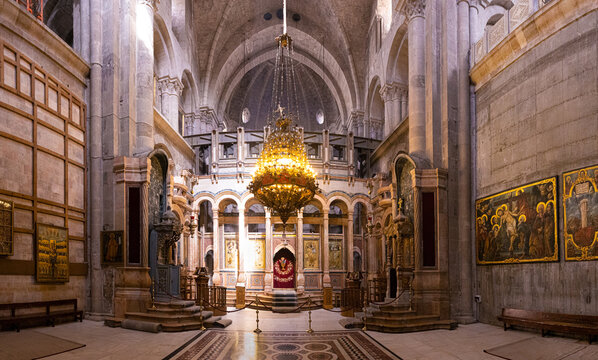 Israel, Jerusalem Church of Holy Sepulchre, Jesus Christ tomb place of resurrection and pilgrimage.