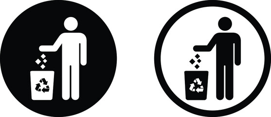 Throwing Rubbish in a Trash Can Icon Set