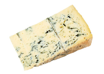 Piece of gorgonzola cheese isolated on white background with clipping path