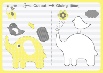 Paper game for the development of preschool children. Cut parts of the image and glue on the paper. Cut and paste children educational game. Vector illustration