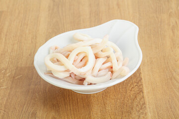 Marinated squid strips in the bowl