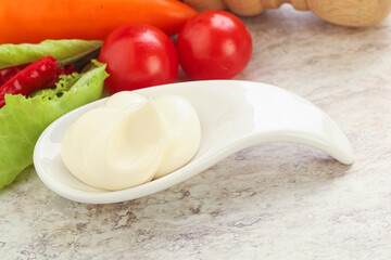 Organic mayonnaise sauce in the bowl