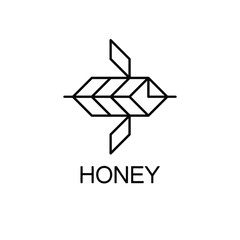 Geometric bee logo design linear illustration. Honeybee. Honey product.