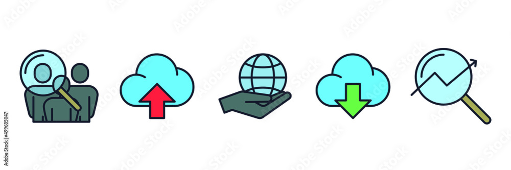Aufkleber search engine optimization. seo set icon symbol template for graphic and web design collection logo 