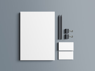 Papelaria em mockup 3d para você apresentar seus projetos de branding. Papel carta, envelope, cartão de visita, copo descartável, papel timbrado. 