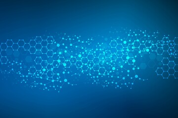 Structure molecule and communication. Dna, atom, neurons. Scientific concept for your design. Connected lines with dots. Medical, technology, chemistry, science background. illustration.