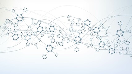Structure molecule and communication. Dna, atom, neurons. Scientific concept for your design. Connected lines with dots. Medical, technology, chemistry, science background. illustration.