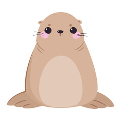 Cute Seal with Beige Fur and Fins Sitting Vector Illustration