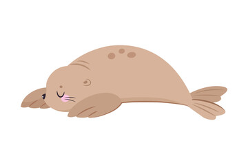 Cute Seal with Beige Fur and Fins Lying Vector Illustration