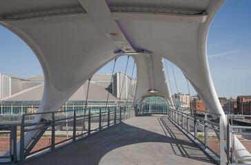 Murdoch's Connection footbridge over major road, Hull, UK.