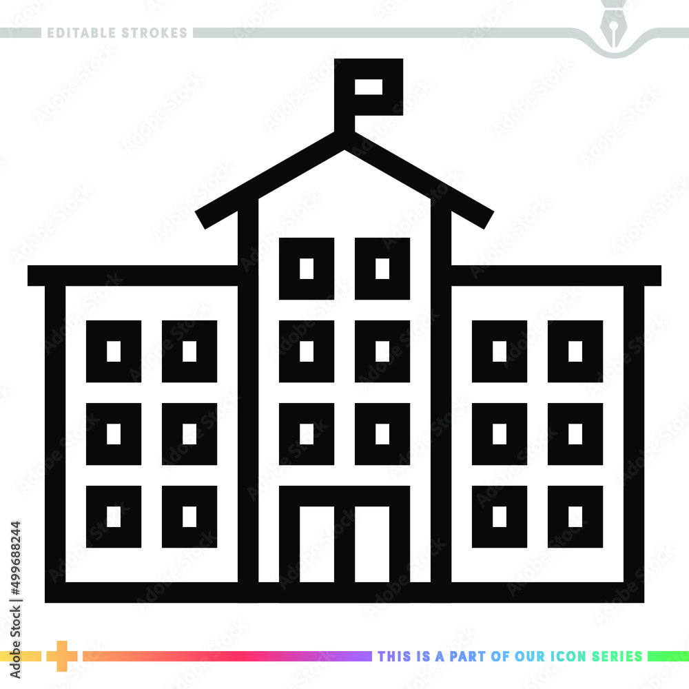 Poster line icon for school building illustrations with editable strokes. this vector graphic has customiza