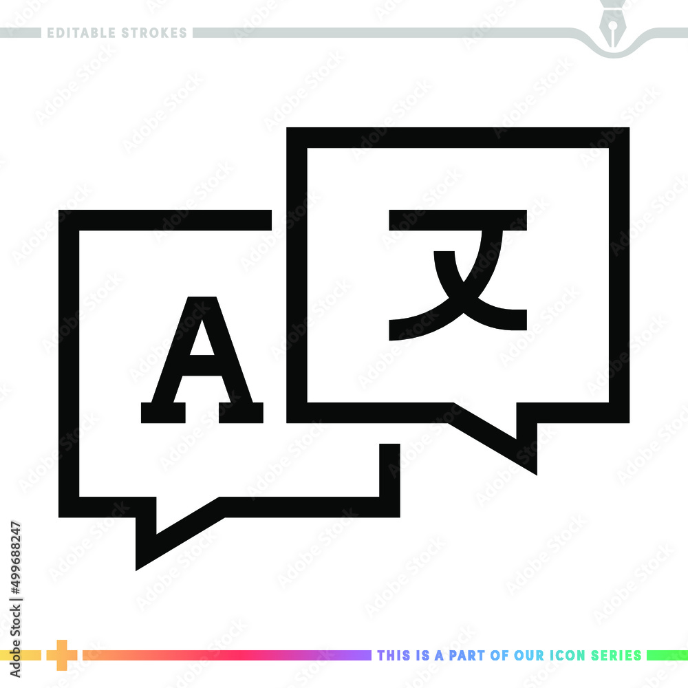 Poster line icon for speak and translate illustrations with editable strokes. this vector graphic has custo