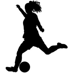 Female Soccer player, Woman's Soccer in motion. Women's football running up for ball tee shot front view sport Silhouette
