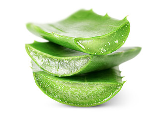 three slices of aloe on a white isolated background