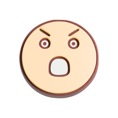 Angry smiley face 3d illustration. Cartoon character isolated on white background.