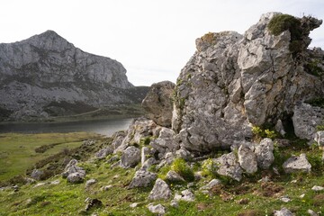 mountain landscape in lakes of Covadonga in Asturias, Spain
