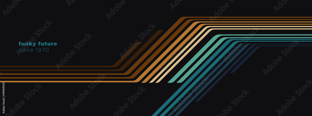Poster abstract technology background design in retro futuristic style with colorful lines. vector illustra