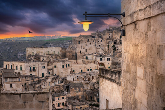 The Old Town Of Matera, Basilicata, Southern Italy During A Beautiful Sunset After A Storm(Sassi Di Matera)