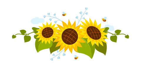 Sunflowers, a decorative element. Vector isolated on a white background.
