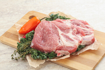 Raw pork neck for cooking