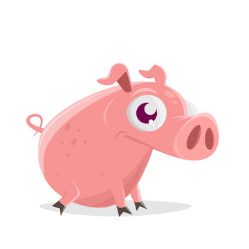 funny illustration of a skeptical cartoon pig
