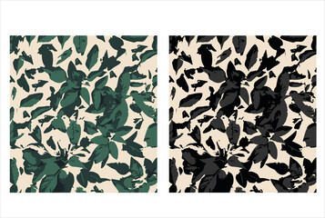 Leaf army print black and green vector