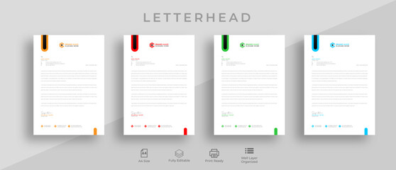 Modern Creative clean letterhead bundle of you corporate design ,or four  color variation letterhead design template, ready to print letterhead design template