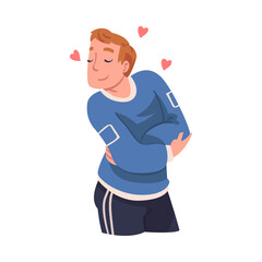 Self Love with Man Character Admiring Himself Delighted with His Appearance with Heart Around Vector Illustration