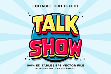 Editable text effect Talk Show 3d Cartoon template style premium vector