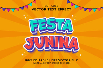 Editable text effect Festa Junina 3d Cartoon template style premium vector - obrazy, fototapety, plakaty