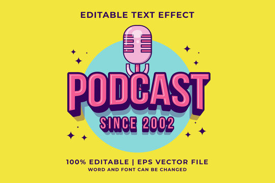 Editable Text Effect Podcast Logo 3d Cartoon Template Style Premium Vector