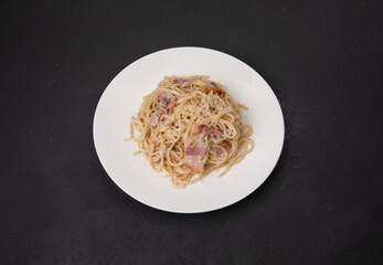 Italian spaghetti carbonara on plate
