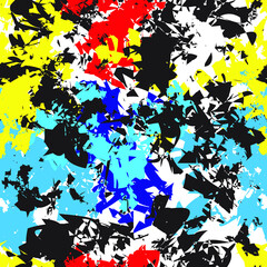 Abstract seamless pattern in graffiti style with random shapes. Blue, yellow, red and white colours.