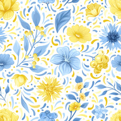Seamless pattern with folk Ukrainian flowers and ornaments